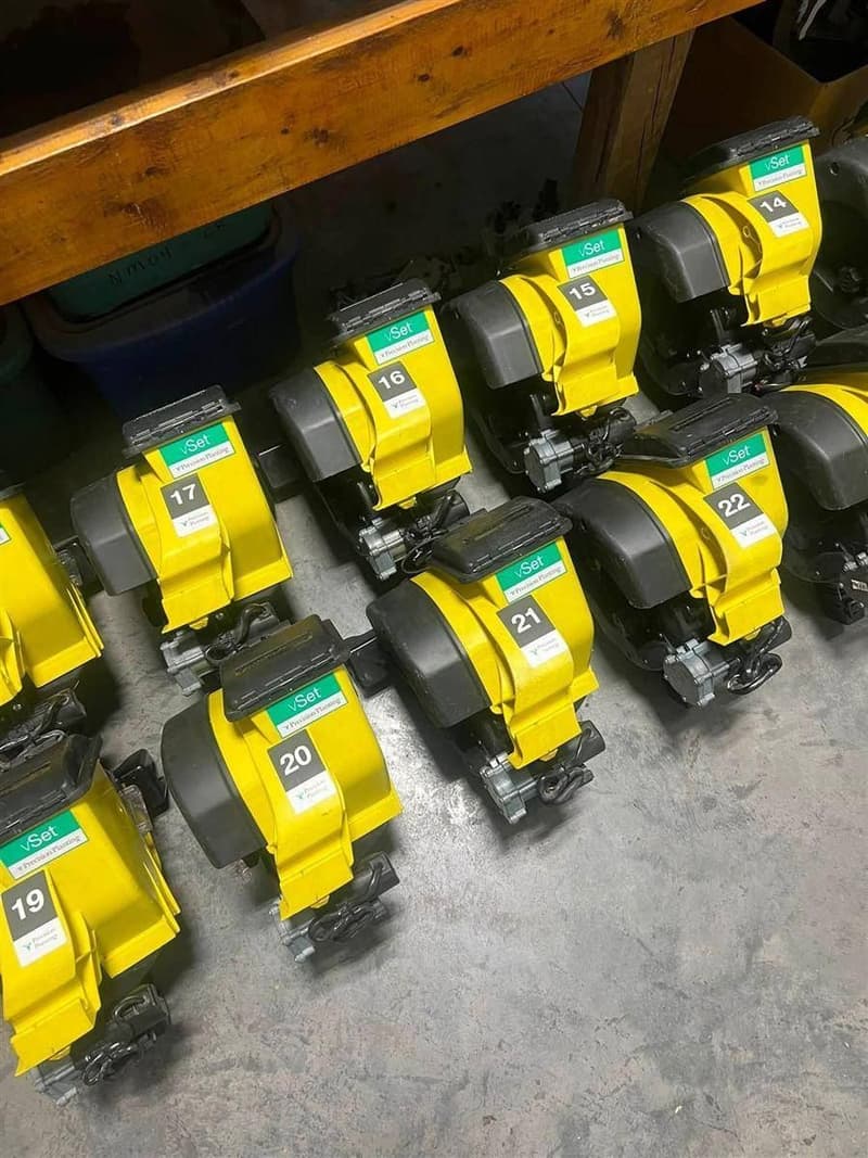 vSet meters tagged by row number and lined up in the shop
